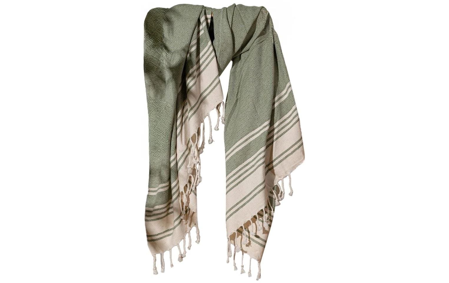 Foutastic Strandtuch New Diamond – 90 × 170 cm, Dunkelgrün/Beige, 60% Baumwolle/40% Polyester