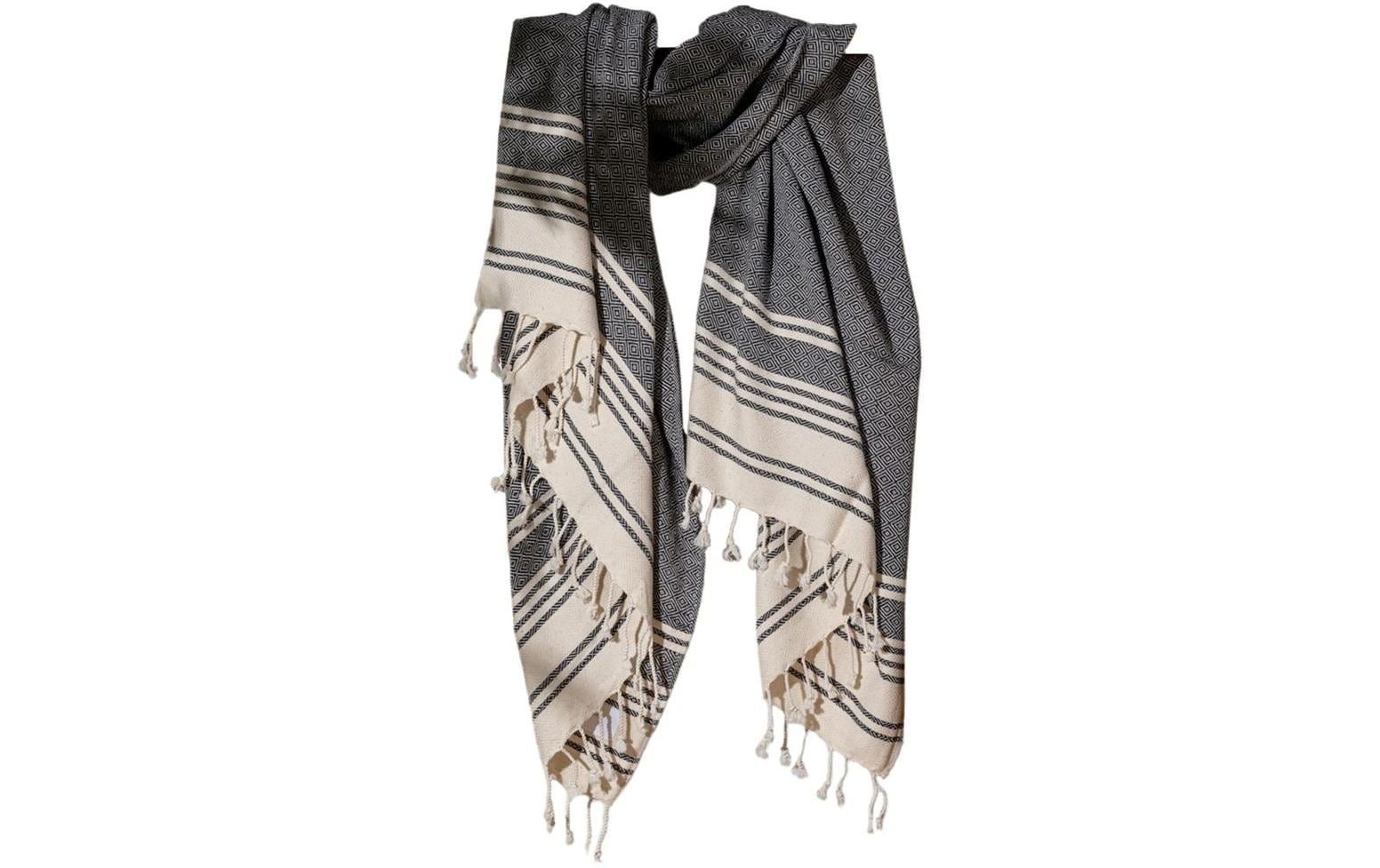 Foutastic Strandtuch New Diamond – 90 × 170 cm, Beige/Schwarz, 60% Baumwolle/40% Polyester