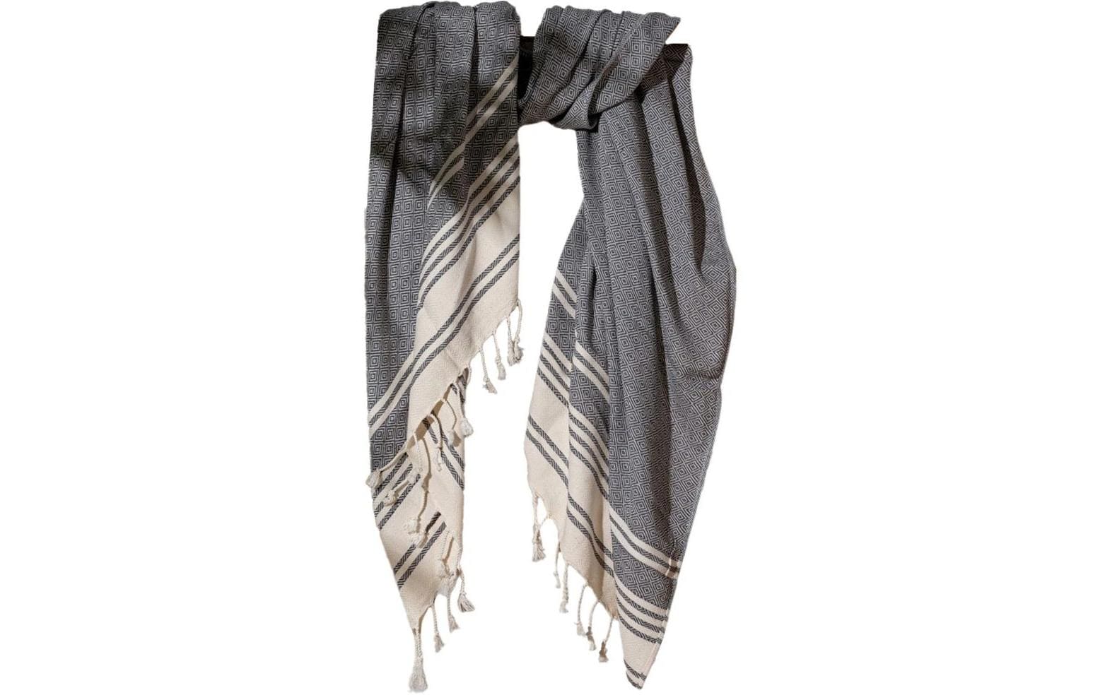 Foutastic Strandtuch New Diamond – 90 × 170 cm, Anthrazit/Beige, 60% Baumwolle/40% Polyester