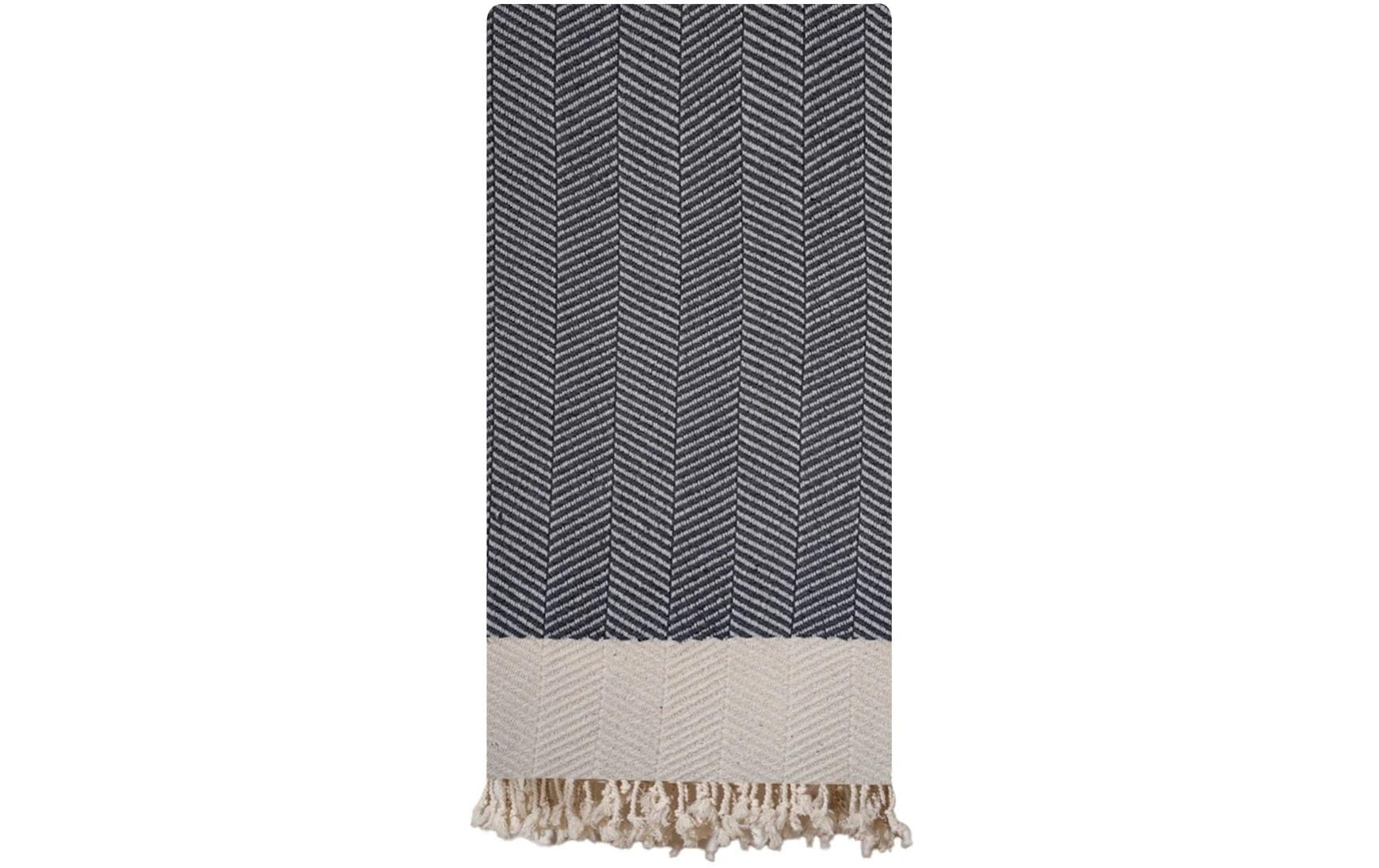 Foutastic Strandtuch Baliksirti – 90 × 180 cm, Anthrazit/Beige, 90% Baumwolle/10% Polyester