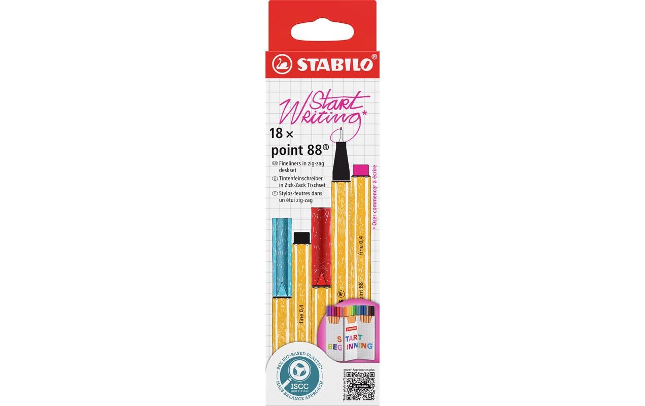 STABILO point 88 Fineliner Zick-Zack Etui – 18 Stk., 0,4 mm, sortiert