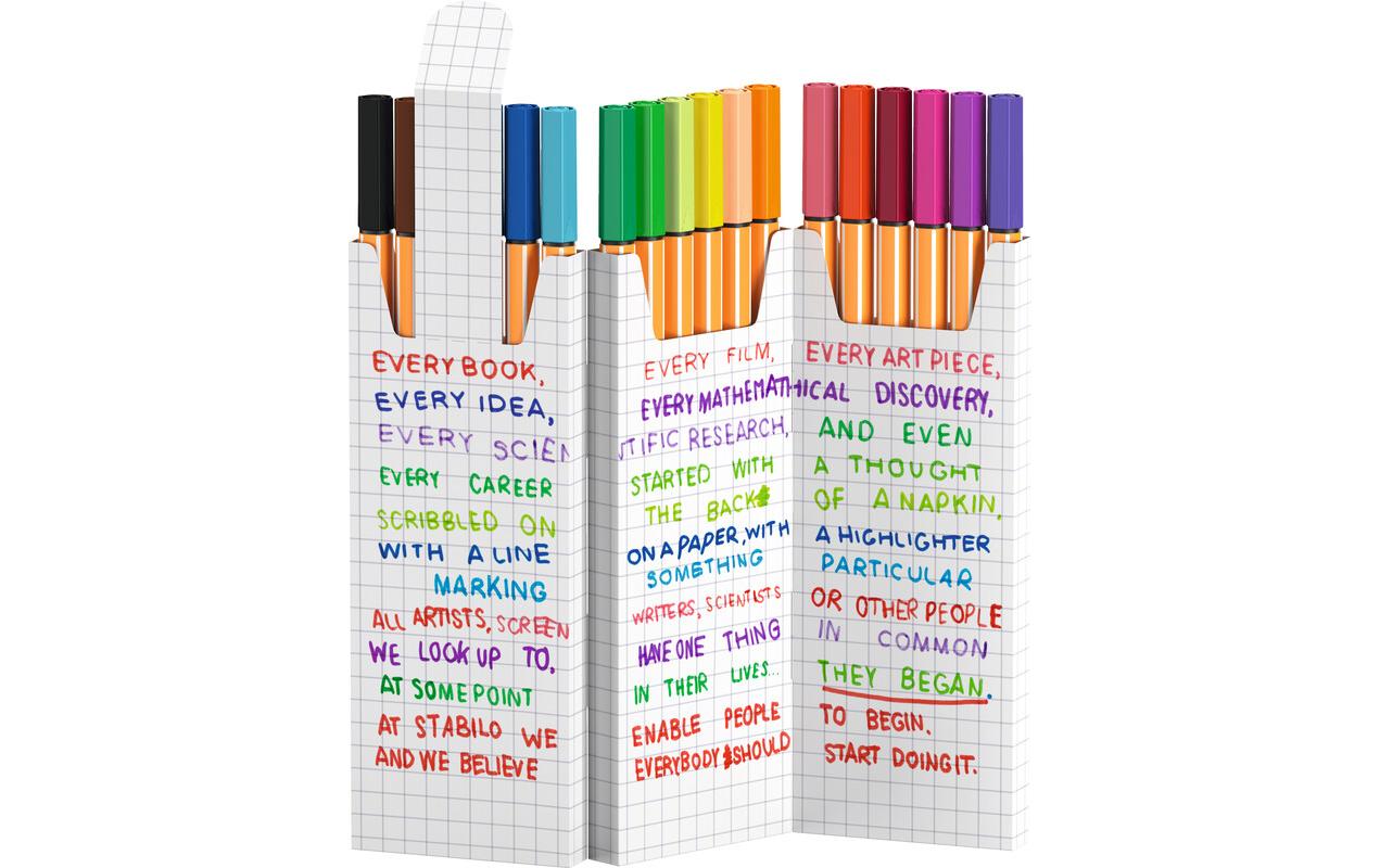 STABILO point 88 Fineliner Zick-Zack Etui – 18 Stk., 0,4 mm, sortiert