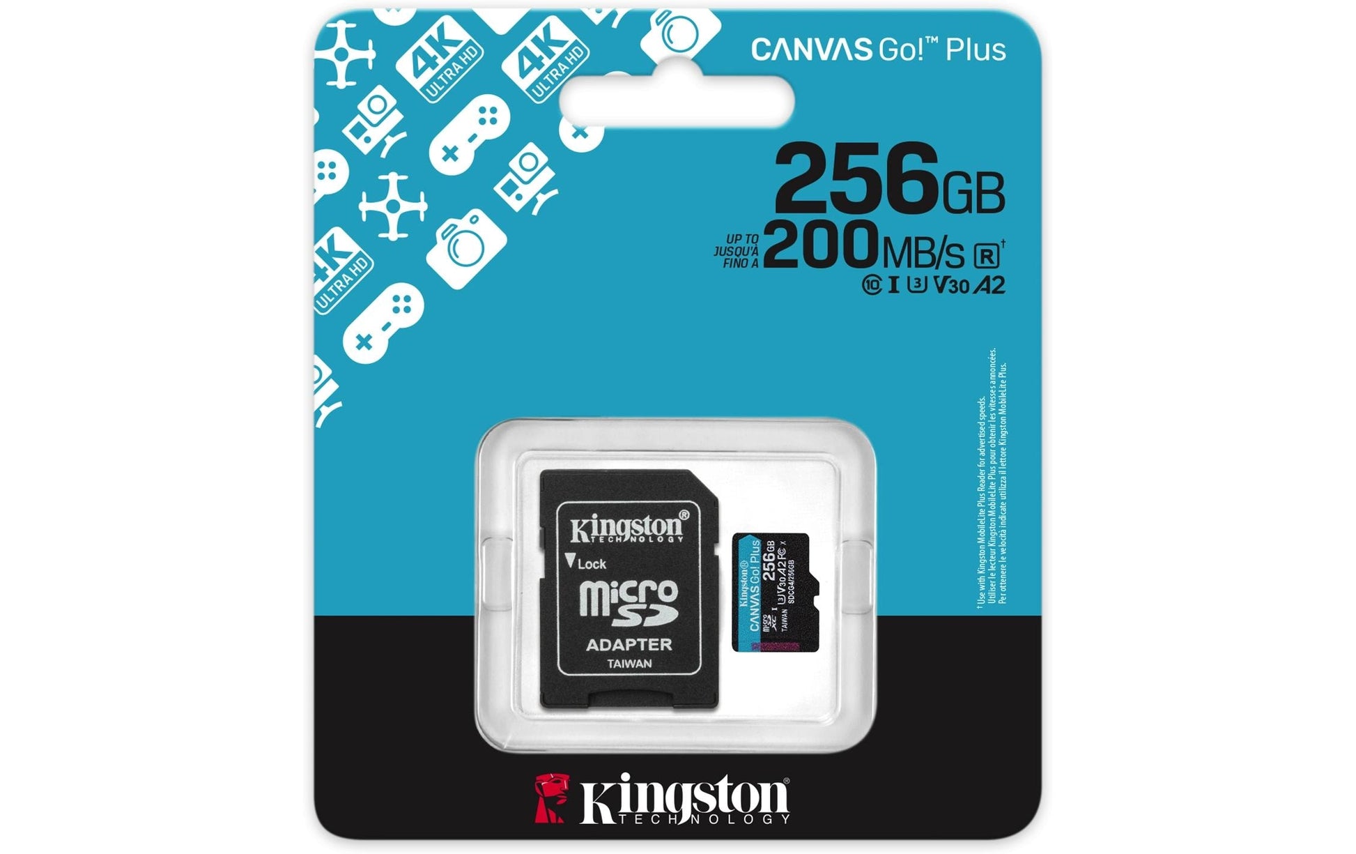 Kingston Technology Kingston Canvas Go Plus 200R Speichergerät – 256 GB, microSDXC, A2, U3, V30, Gen4, mit Adapter