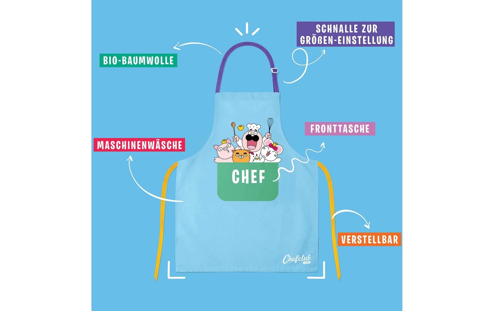 Chefclub Schürze für Küche – Baumwolle, Einheitsgrösse, Blau