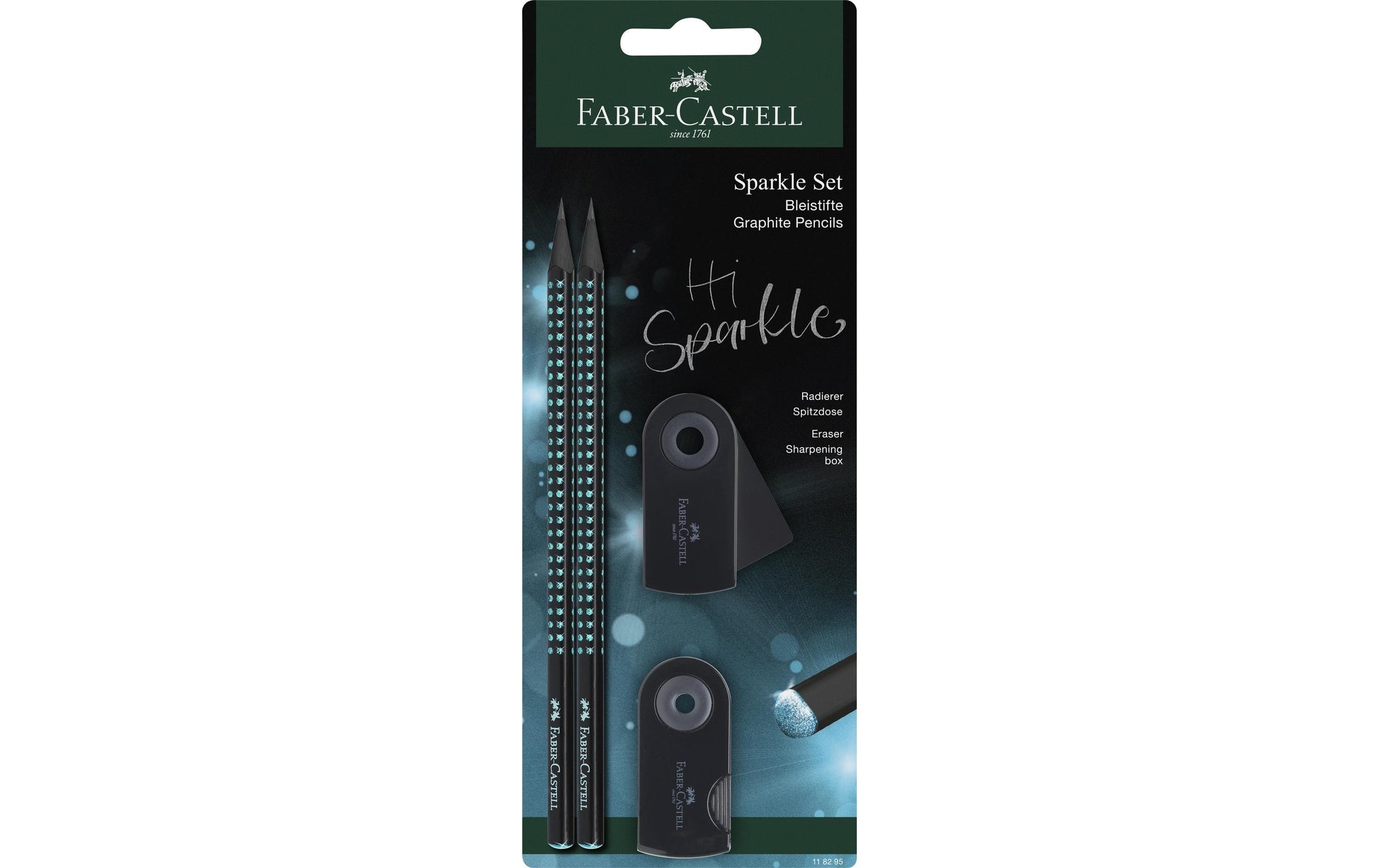 Faber-Castell Sparkle Mid Ocean Schreibset HB, ergonomisch – mit Spitzer & Radierer