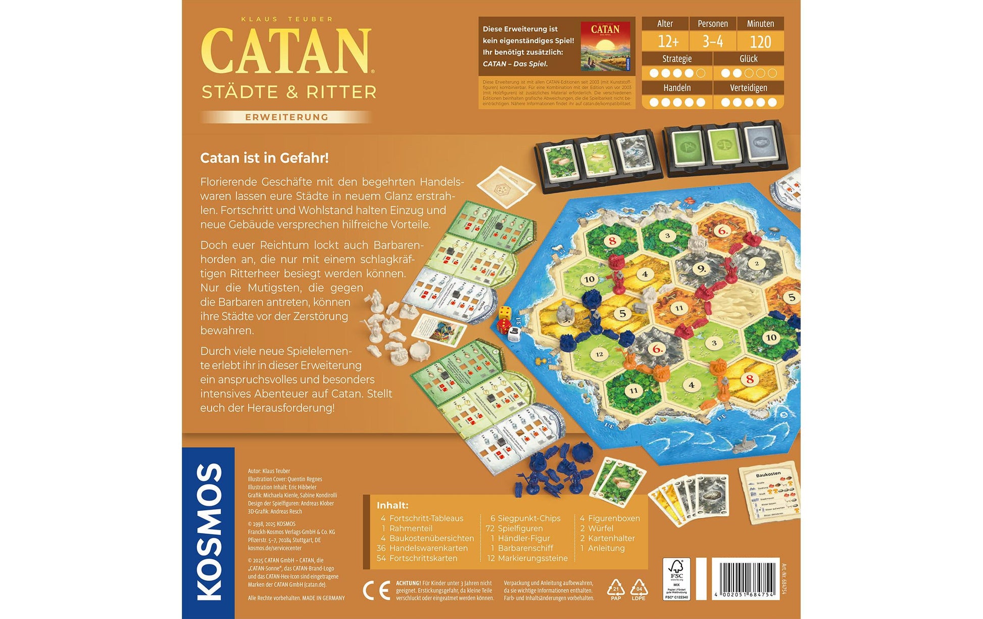 Kosmos CATAN Städte & Ritter – Erweiterung, für CATAN, 3–4 Spieler, ab 12 Jahren, 120 Min, DE