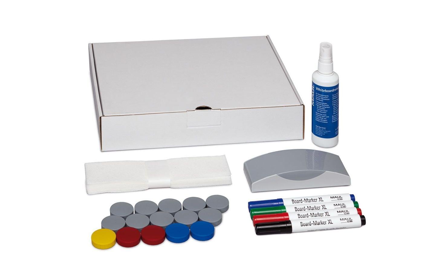 MAUL Zubehör-Set – Tafelreinigungsflüssigkeit 125 ml, Tafelwischer, Tafelmagnet