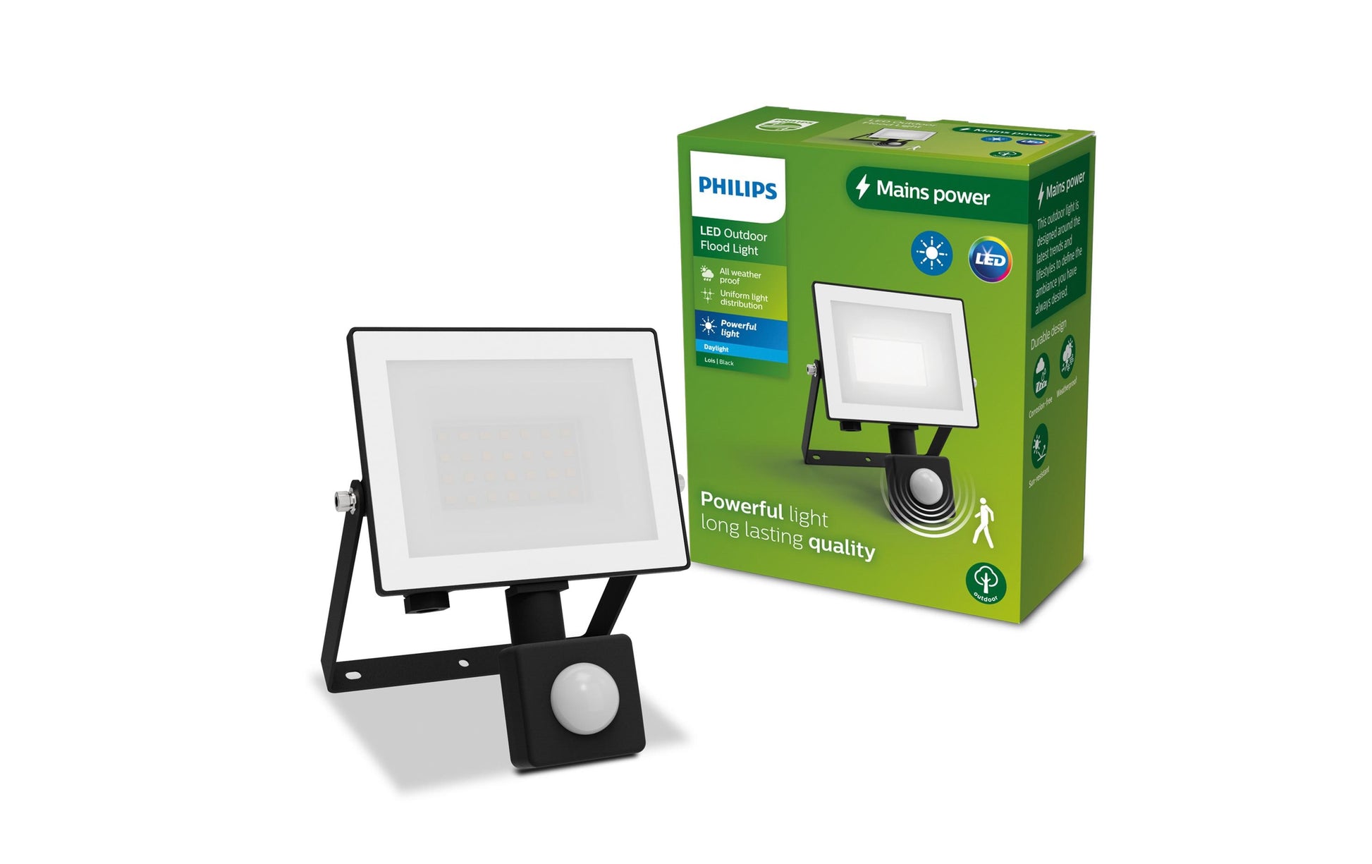 Philips by Signify Philips Aussenwandleuchte – Kaltweiss, 5000 K, IP65, Netzbetrieb, mit Bewegungsmelder – Schwarz, Aluminium
