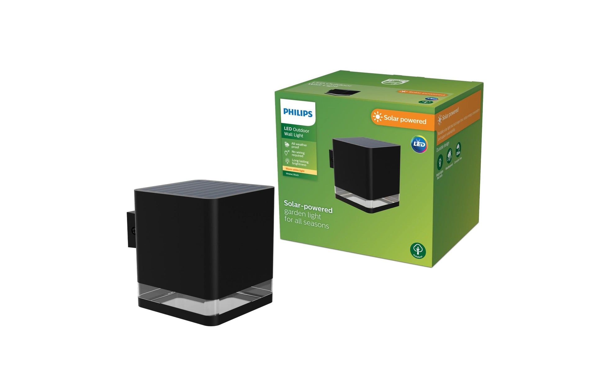 Philips by Signify Philips Aussenwandleuchte – Warmweiss, 2700 K, IP44, Solarbetrieb, Dämmerungsautomatik, Schwarz, Kunststoff