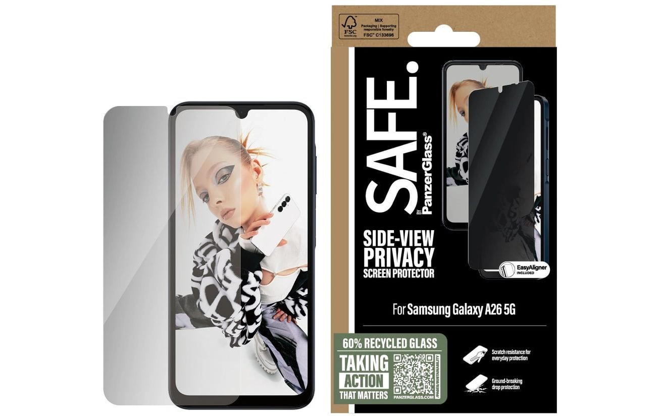 PanzerGlass SAFE. – Privacy-Filter (Panzerglas), Ultra-Wide Fit – für Galaxy A26 5G – mit Applikator
