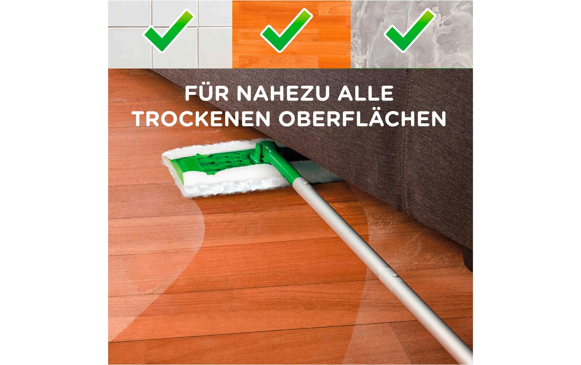 Swiffer Flachwischer Starterset 3D – Mikrofaser – Grün – Bodenstab, 4 Trockentücher, 2 Nasswischtücher