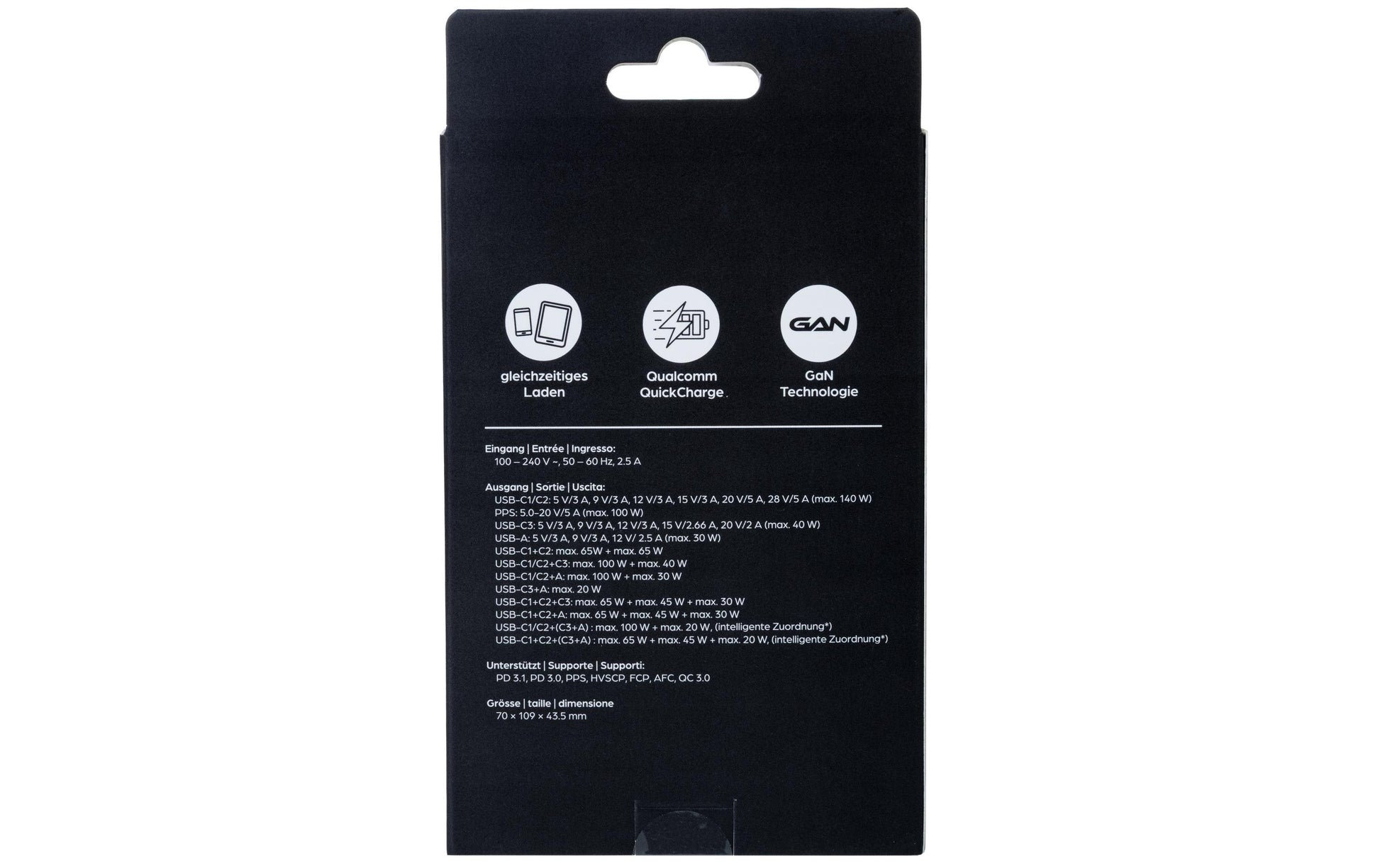 ONIT GaN-Netzteil – 140 W, 3× USB-C + 1× USB-A, PD, PPS, QC