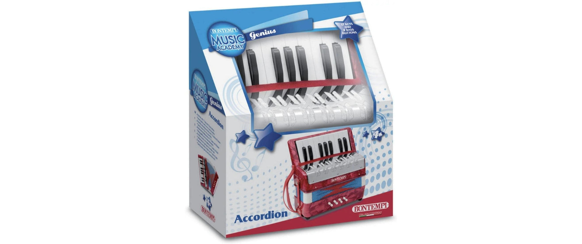Bontempi Akkordeon – 17 Tasten, 24 cm, Kunststoff, ab 4 Jahren, mehrfarbig
