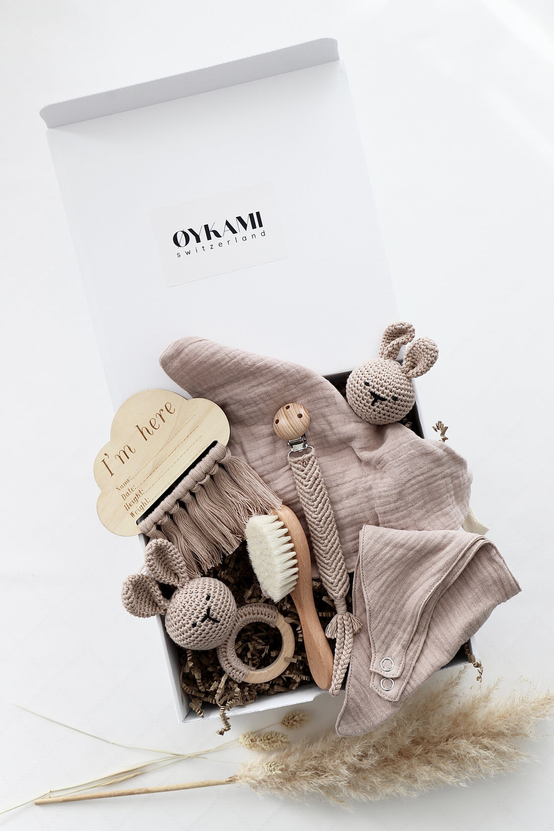 OYKAMI Geschenkbox – Baumwolle, Holz, Rosa
