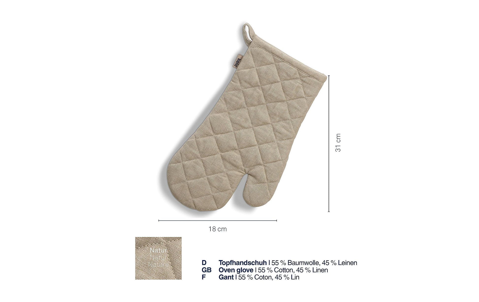Kela Ofenhandschuhe S/M, 31 × 18 cm, Baumwolle/Leinen, Beige