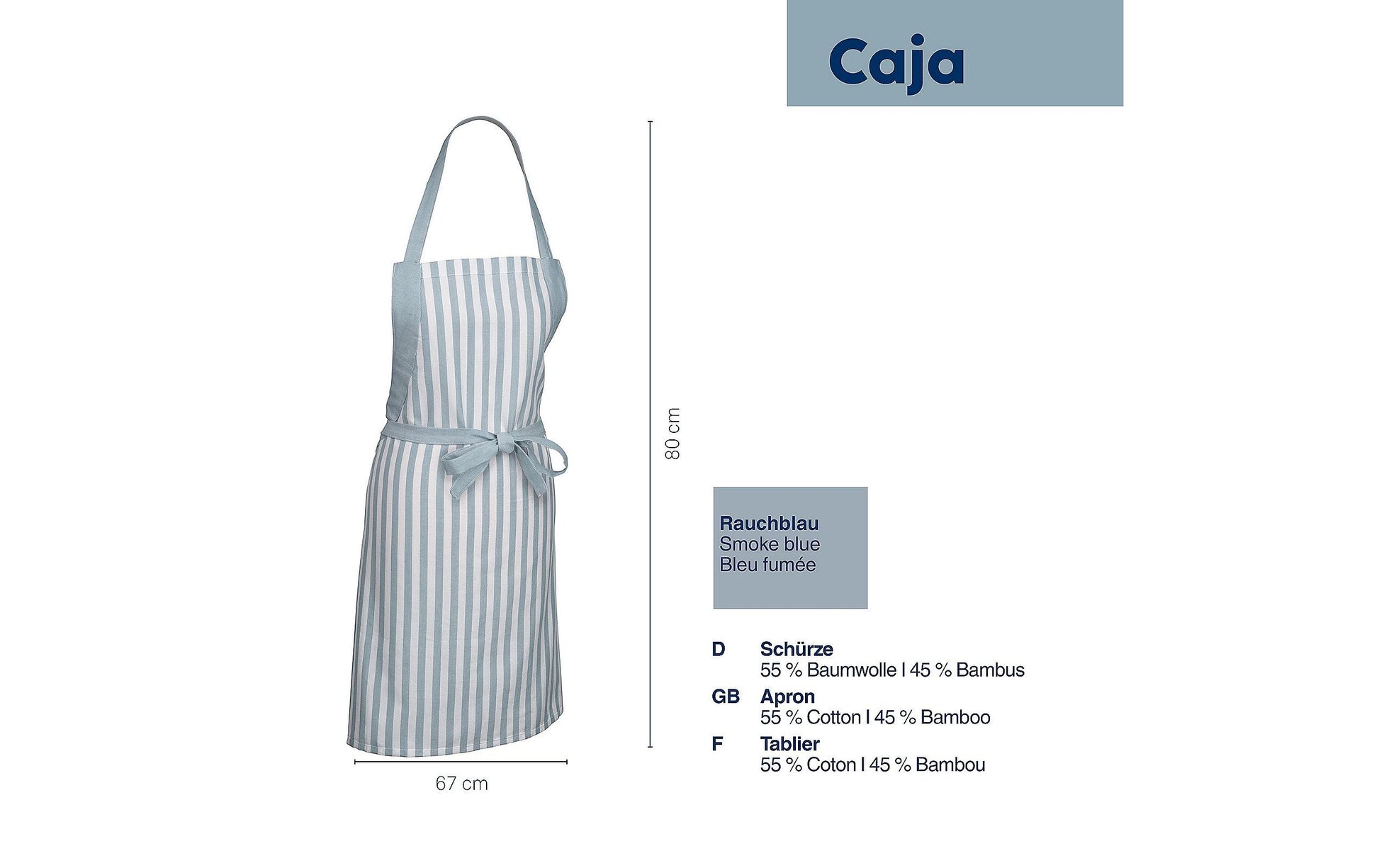 Kela Kochschürze CAJA – S/M – Bambus/Baumwolle, 67×80 cm, Hellblau/Weiss, maschinenwaschbar 40 °C