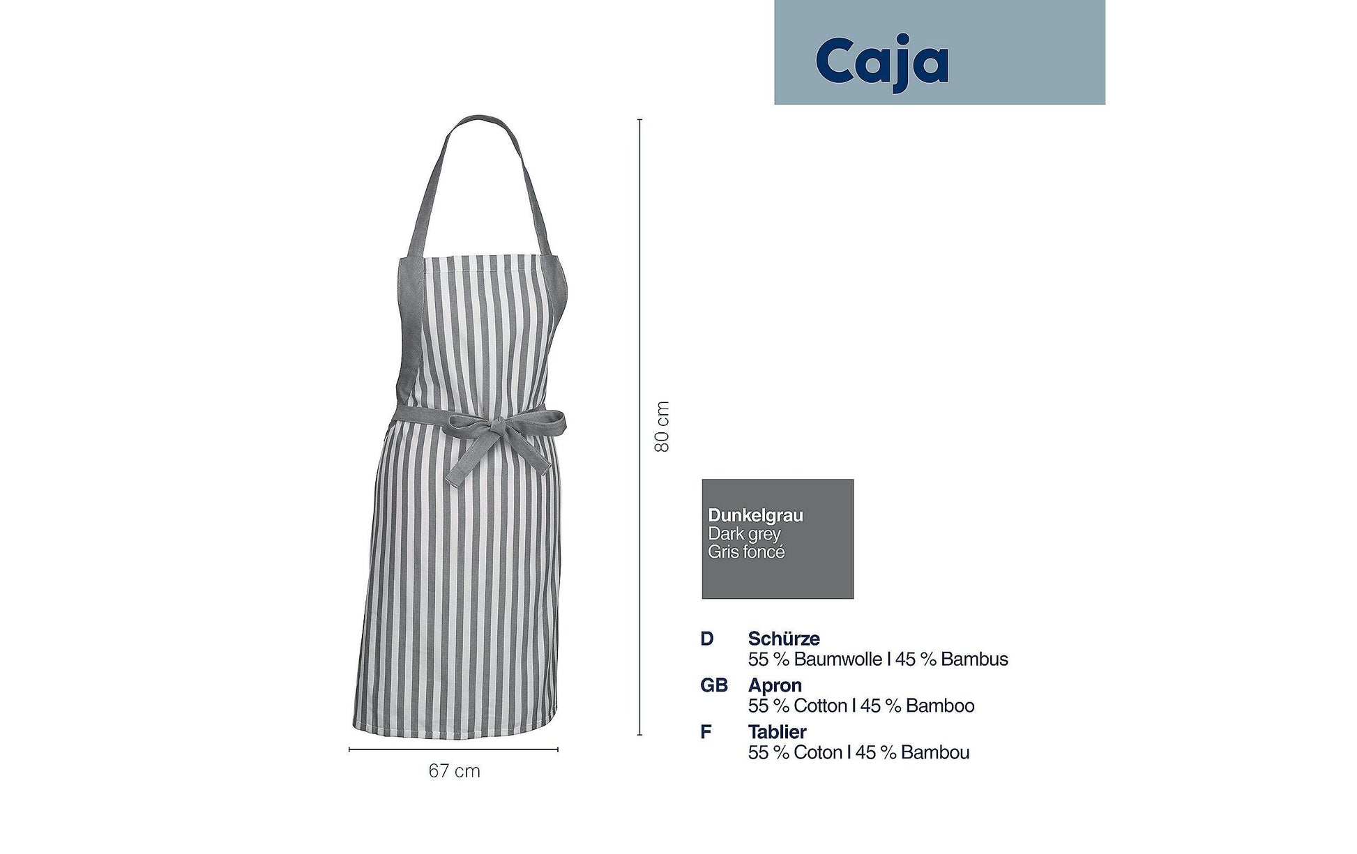Kela Kochschürze CAJA – Bambus/Baumwolle, 67×80 cm – Dunkelgrau/Weiss