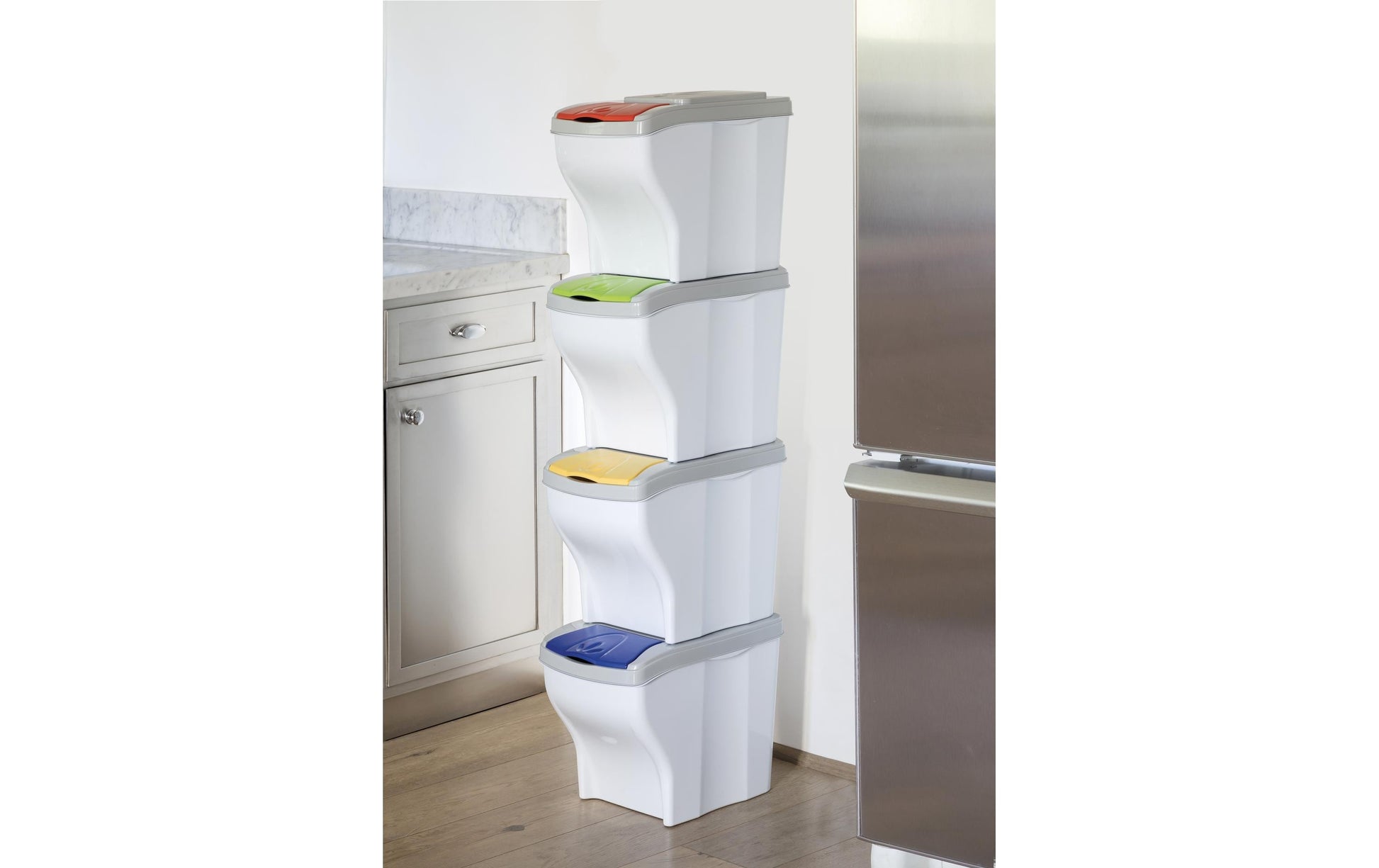 Edi Baur – Systempapierkorb – 20 + 20 + 20 + 20 l, Kunststoff, mehrfarbig – B × H × T 280 × 400 × 300 mm