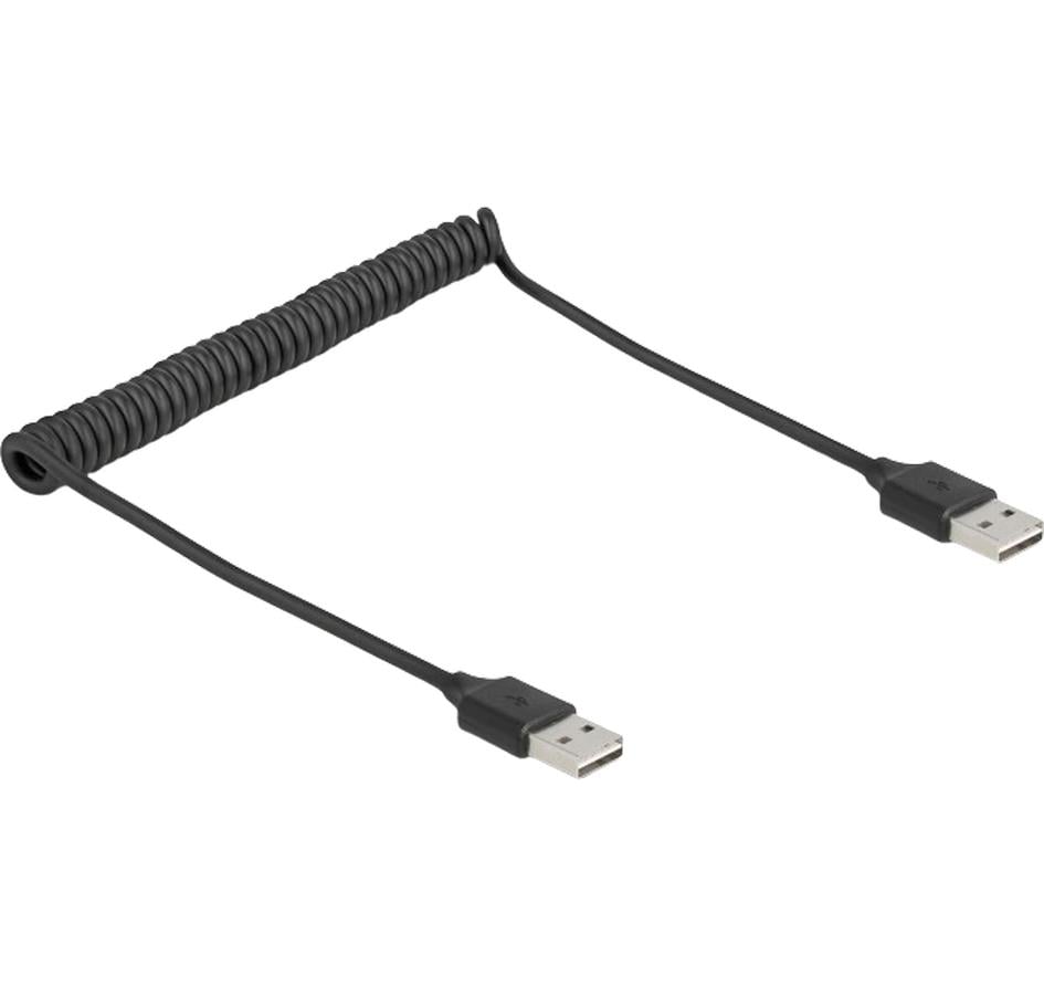 DeLOCK USB-Kabel – USB-A auf USB-A – USB 2.0 (480 Mbit/s) – 0,8 m – Spiralkabel – Schwarz