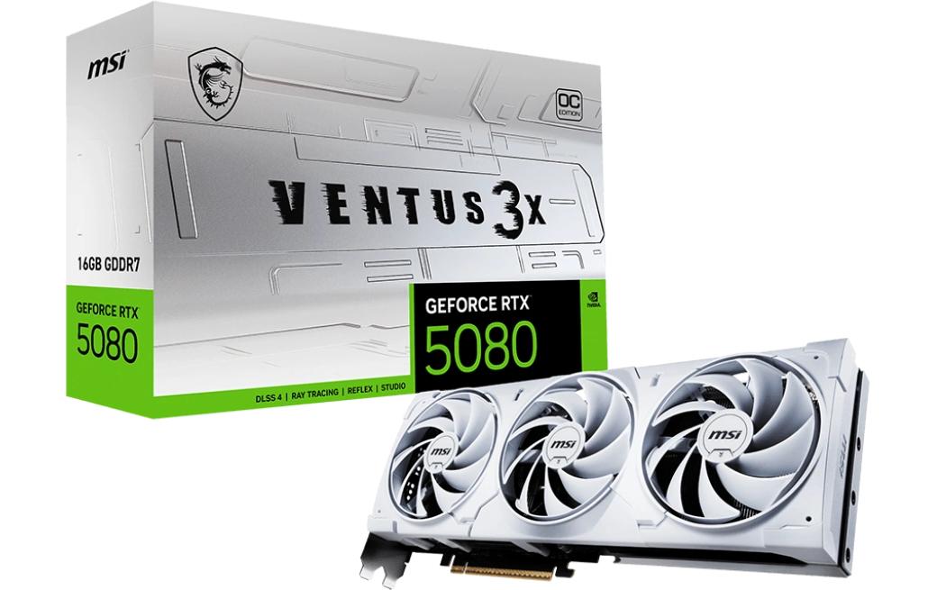 MSI GeForce RTX 5080 VENTUS 3X OC 16G – Grafikkarte, 16 GB GDDR7, 3×DP 2.1, PCIe x16 5.0, Weiss