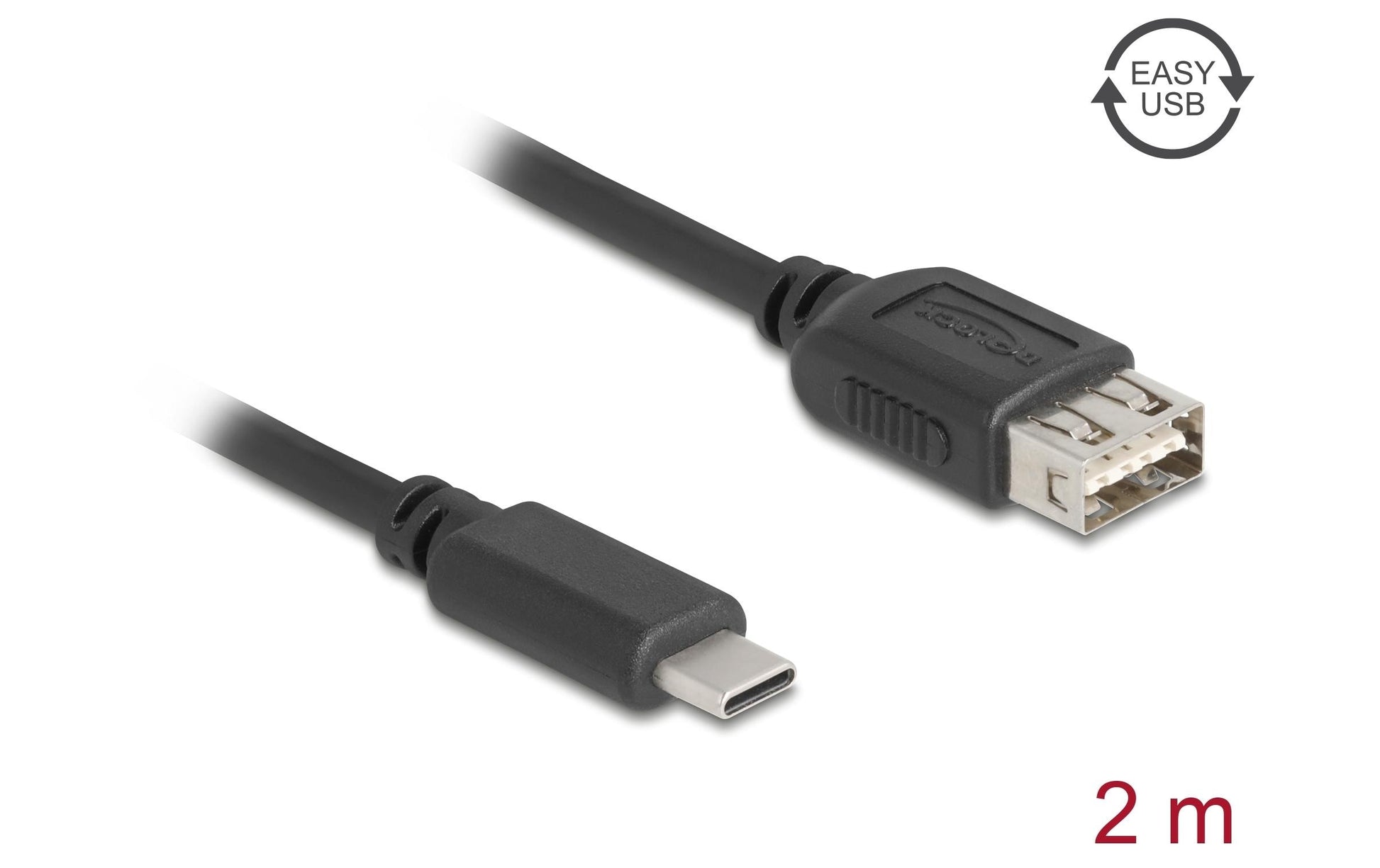 DeLOCK USB-C Verlängerungskabel (Stecker auf Buchse) – USB 2.0 (480 Mbps) – 2 m – Goldstecker – Schwarz
