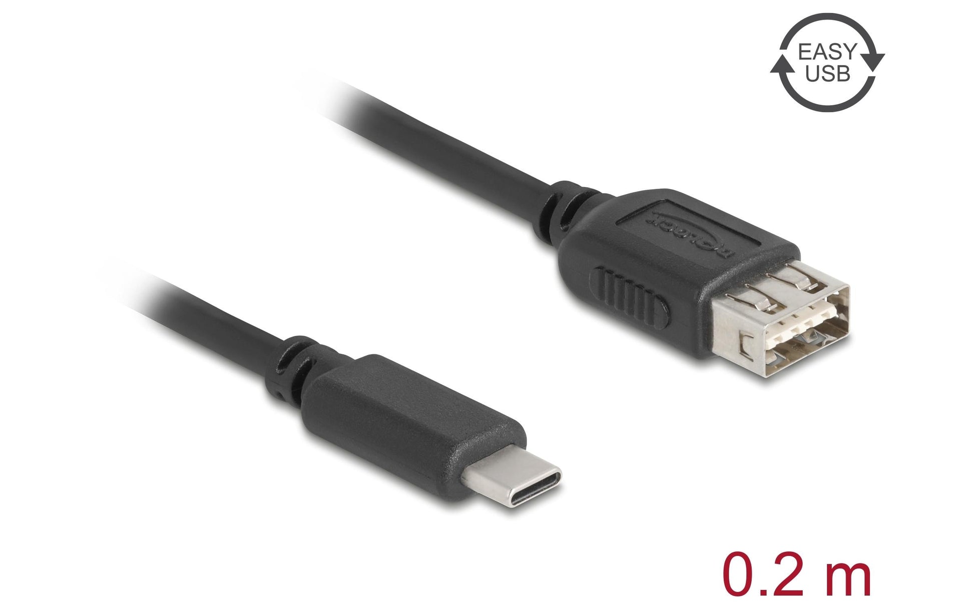 DeLOCK USB-C auf USB-A Kabel – USB 2.0 (480 Mbit/s) – 0,2 m – Goldkontakte – Schwarz