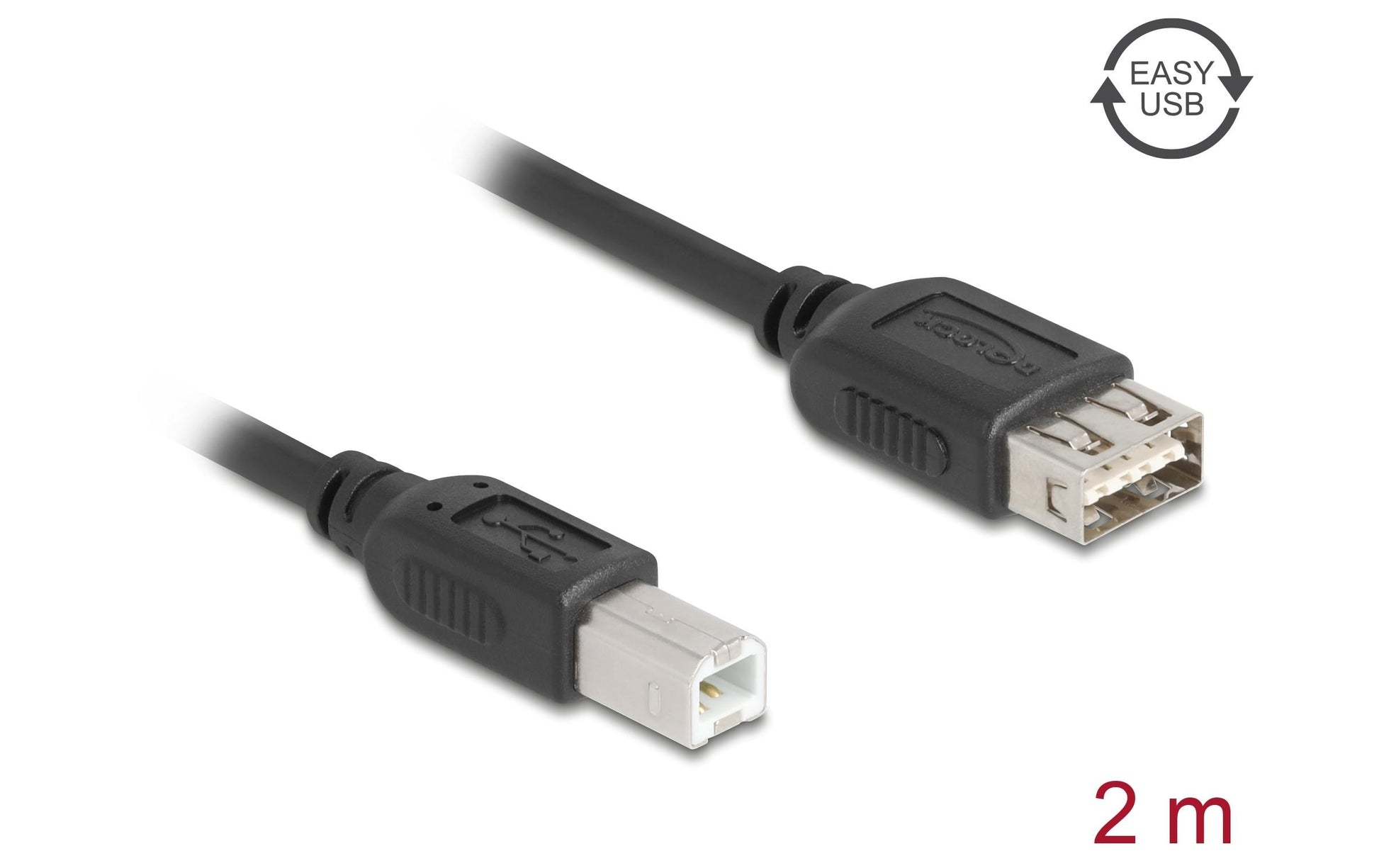 DeLOCK USB-A auf USB-B Kabel – USB 2.0 (480 Mbit/s) – 2 m – USB-A beidseitig einsteckbar – Schwarz