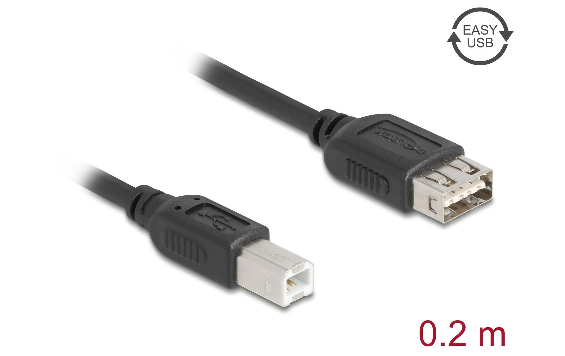 DeLOCK USB-A auf USB-B Kabel – USB 2.0 (480 Mbit/s) – 0,2 m – Goldkontakte, Umkehrbar – Schwarz