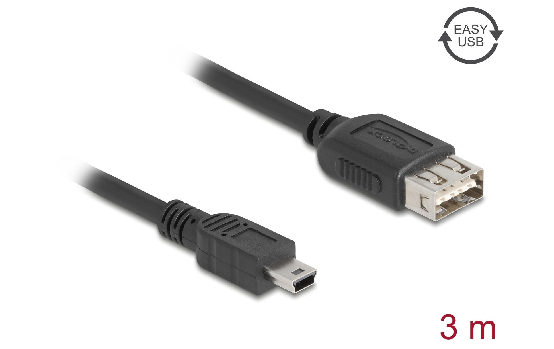 DeLOCK USB-A auf Mini-USB-B Kabel – USB 2.0 (480 Mbit/s) – 3 m – Goldkontakte – Schwarz