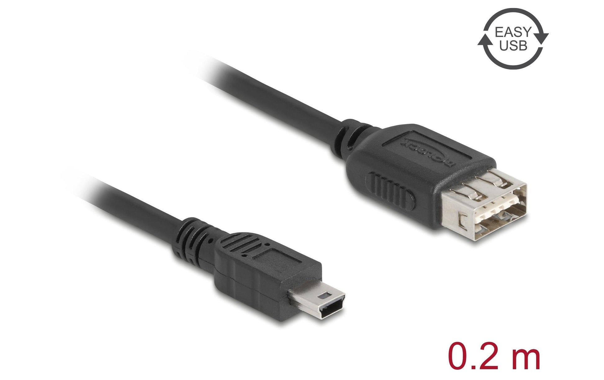 DeLOCK USB-A auf Mini-USB-B Kabel – USB 2.0 (480 Mbit/s) – 0,2 m – Umkehrbarer USB-A-Stecker – Schwarz
