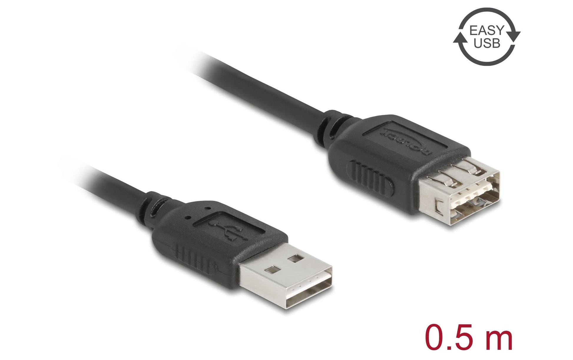 DeLOCK USB-A Verlängerungskabel (Stecker auf Buchse) – USB 2.0 (480 Mbps) – 0,5 m – beidseitig einsteckbar