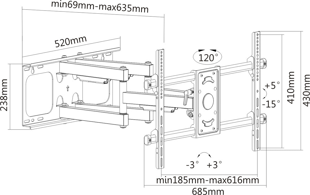 PureMounts PM-FM51-600 – Wandhalterung, schwenkbar, neigbar, für 32–65", VESA 200×200–600×400, bis 65 kg