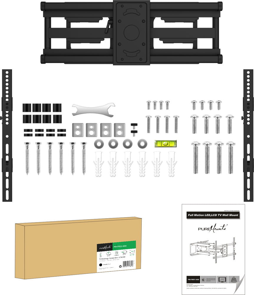 PureMounts PM-FM51-600 – Wandhalterung, schwenkbar, neigbar, für 32–65", VESA 200×200–600×400, bis 65 kg