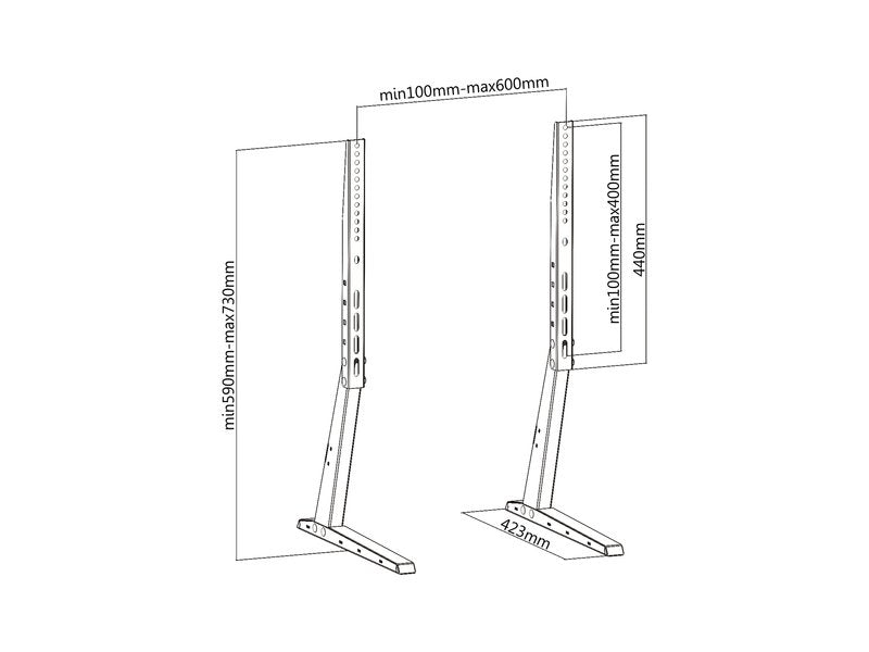 PureMounts Tischständer – 32–65" – VESA 200×200–600×400 – bis 35 kg, Höhenverstellbar – PM-TVS-02, Schwarz
