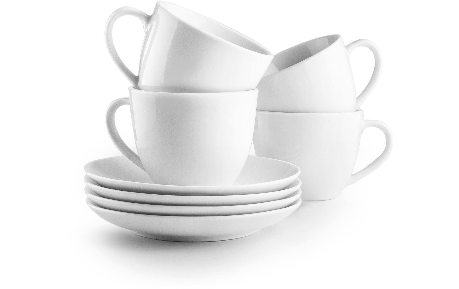 Ibili Kaffeetasse – Set 8-teilig, 310 ml, Porzellan, Weiss, spülmaschinenfest, mikrowellengeeignet