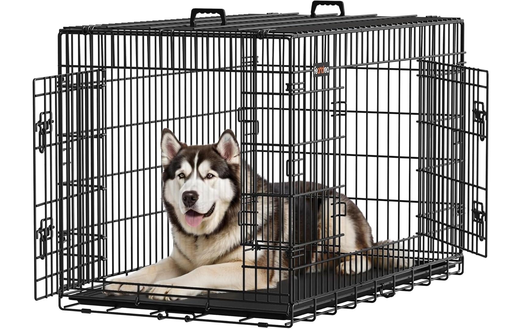 Feandrea Transportbox für Hunde – verschliessbar, Front- & Seitenbeladung, bis 50 kg – 1220×805×745 mm – sch