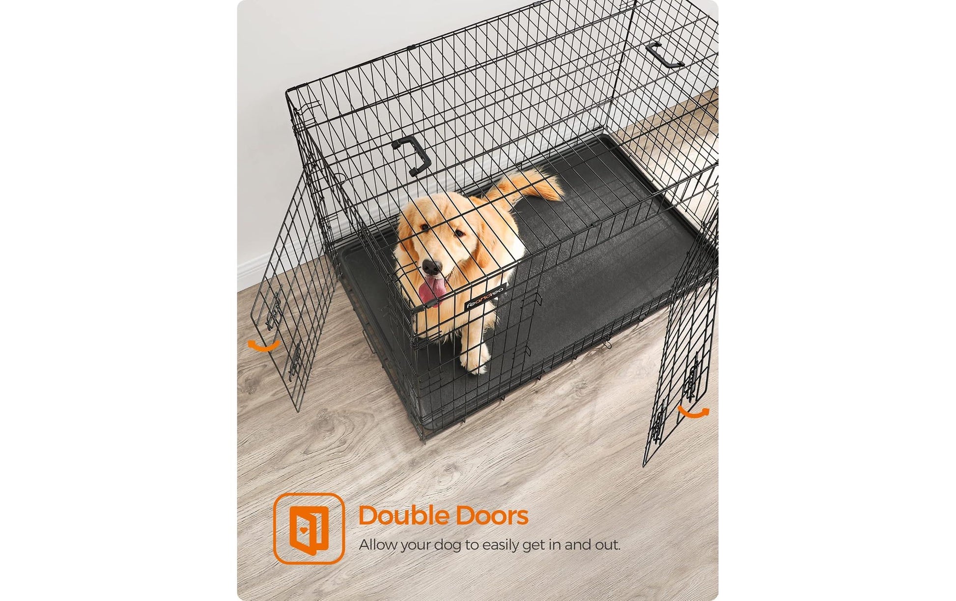 Feandrea Transportbox für Hunde – verschliessbar, Front- & Seitenbeladung, bis 50 kg – 1220×805×745 mm – sch