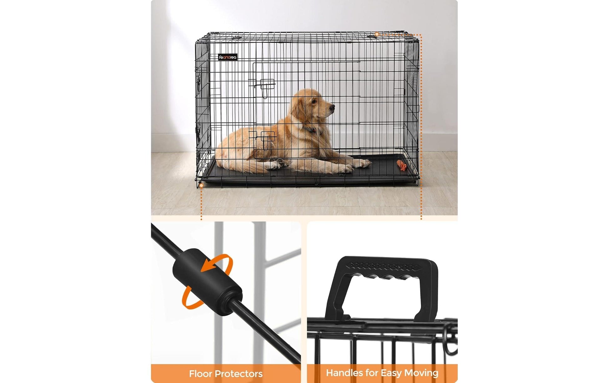 Feandrea Transportbox für Hunde – verschliessbar, Front- & Seitenbeladung, bis 50 kg – 1220×805×745 mm – sch