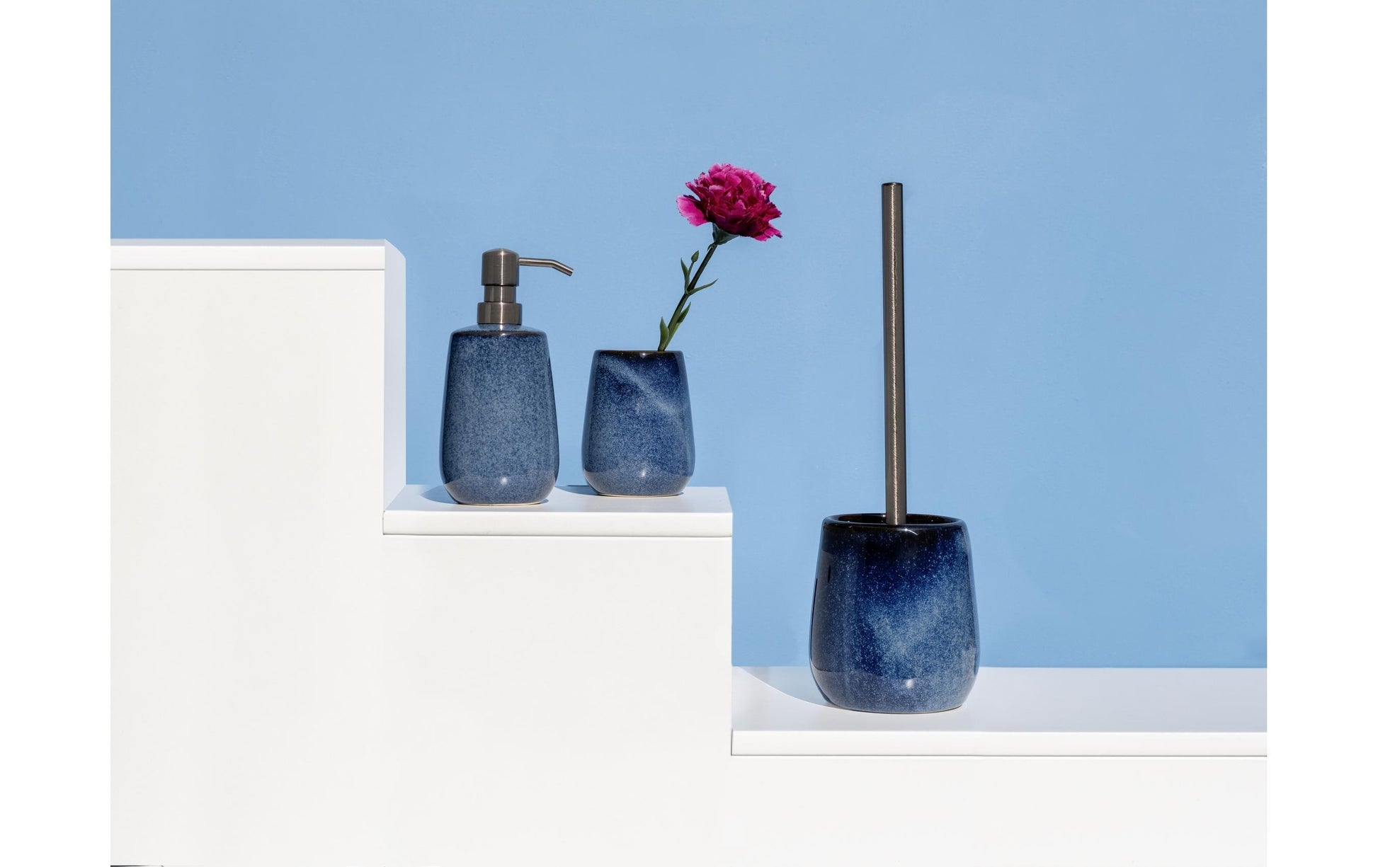 WENKO WC-Bürstenset – Keramik, Blau, H 40 cm, Ø 7,5 cm