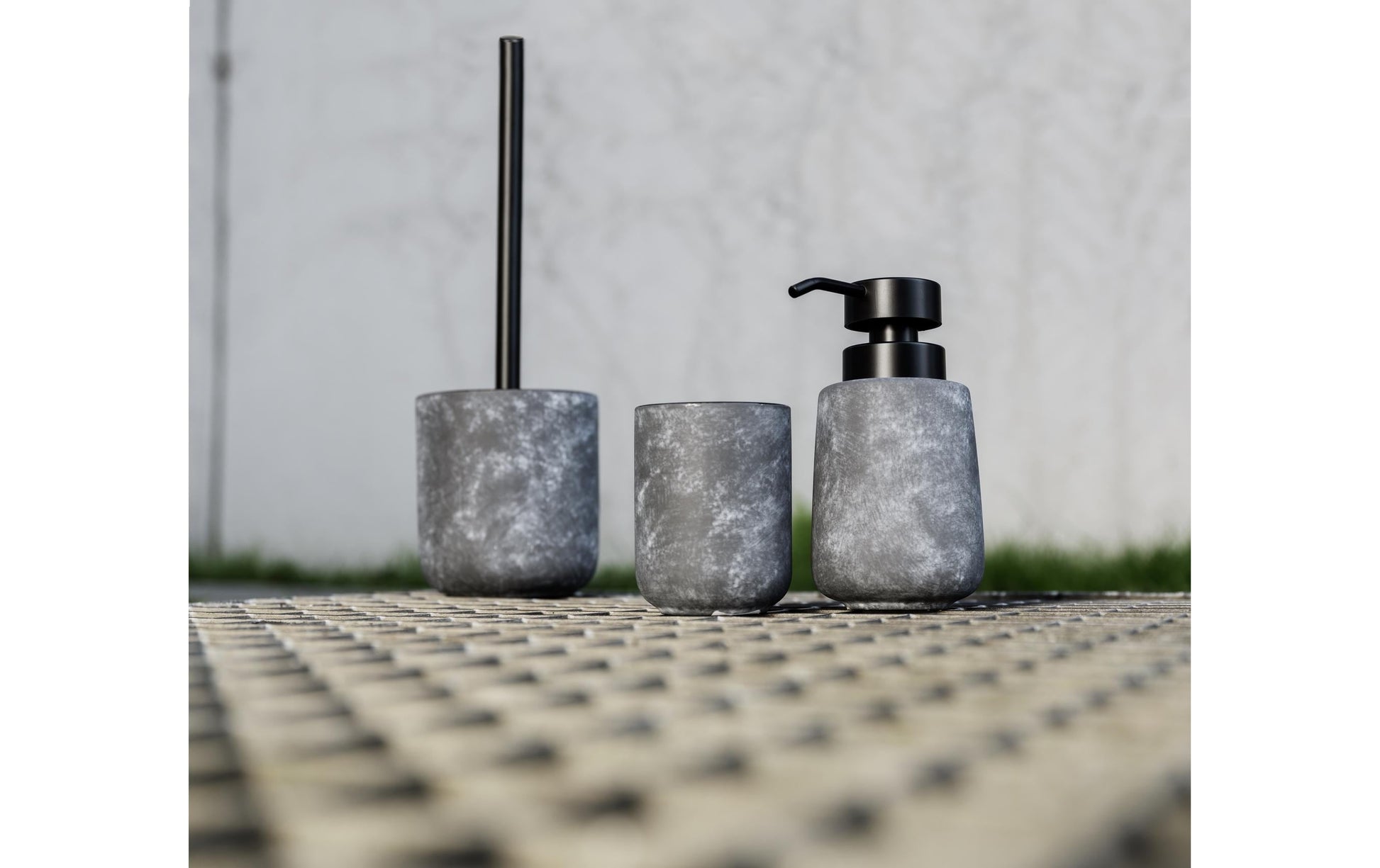 WENKO WC-Bürstenset – Keramik, Grau, mit Edelstahlgriff, H 38 cm, Ø 7,5 cm