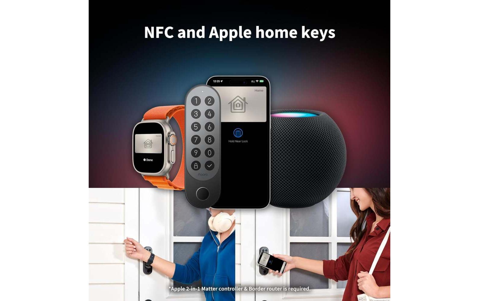 Aqara U200 Smart-Türschloss – BT, Code, Schlüssel, RF-Karte, Fernbedienung, Akku, IPX5, Türe, Silber