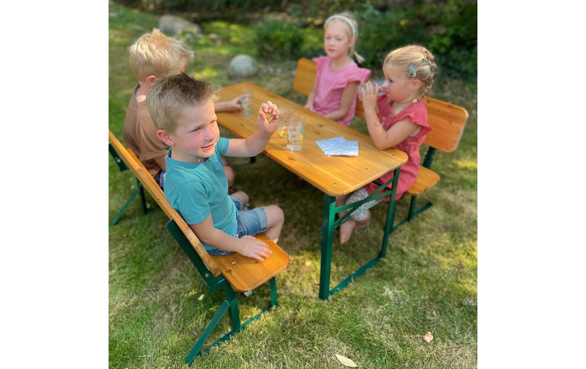 Roba Bistro-Set 3-teilig – Grün, Holz – Metall, Holz – Tisch 109 × 40 × 52 cm – klappbarer Tisch