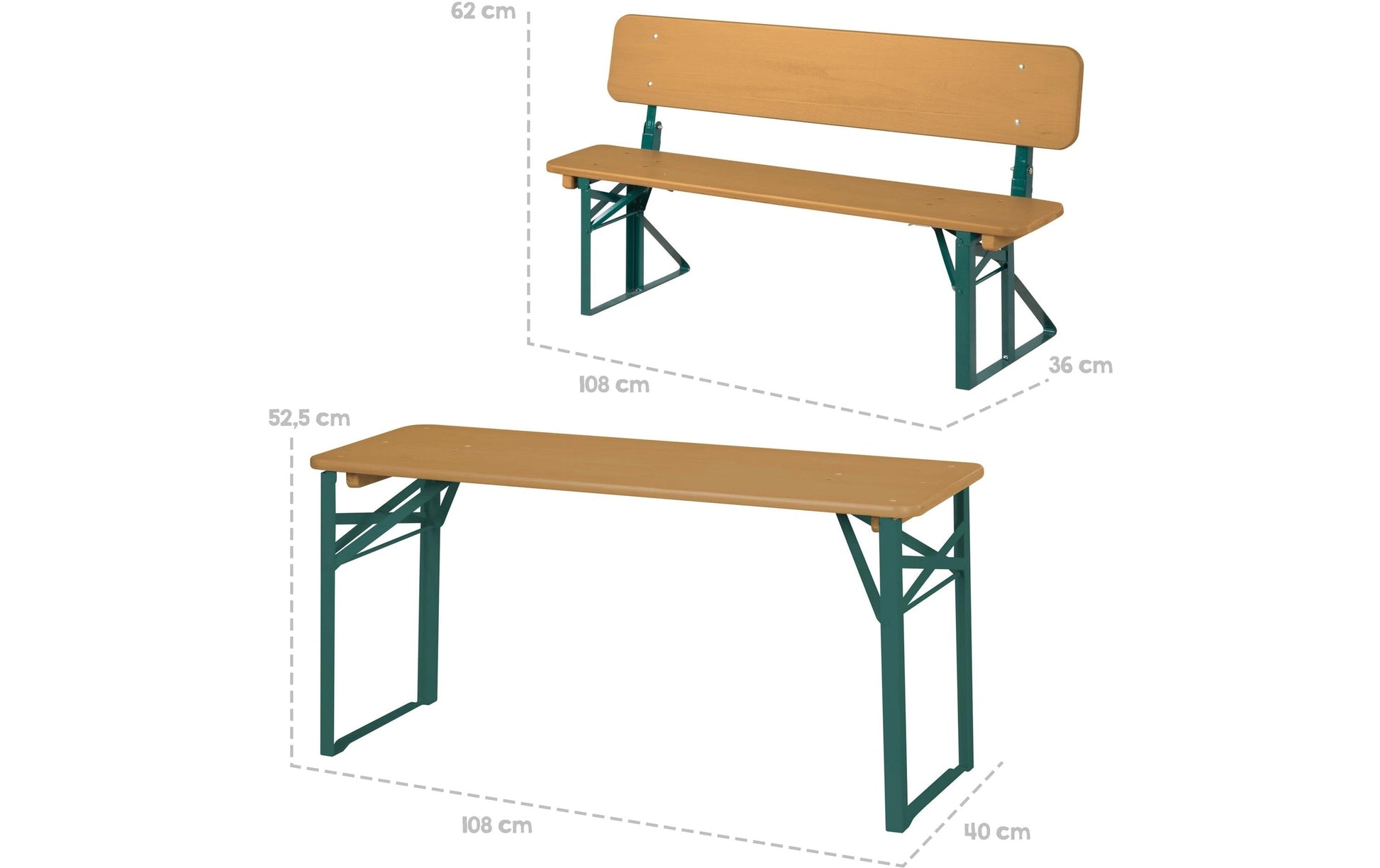 Roba Bistro-Set 3-teilig – Grün, Holz – Metall, Holz – Tisch 109 × 40 × 52 cm – klappbarer Tisch