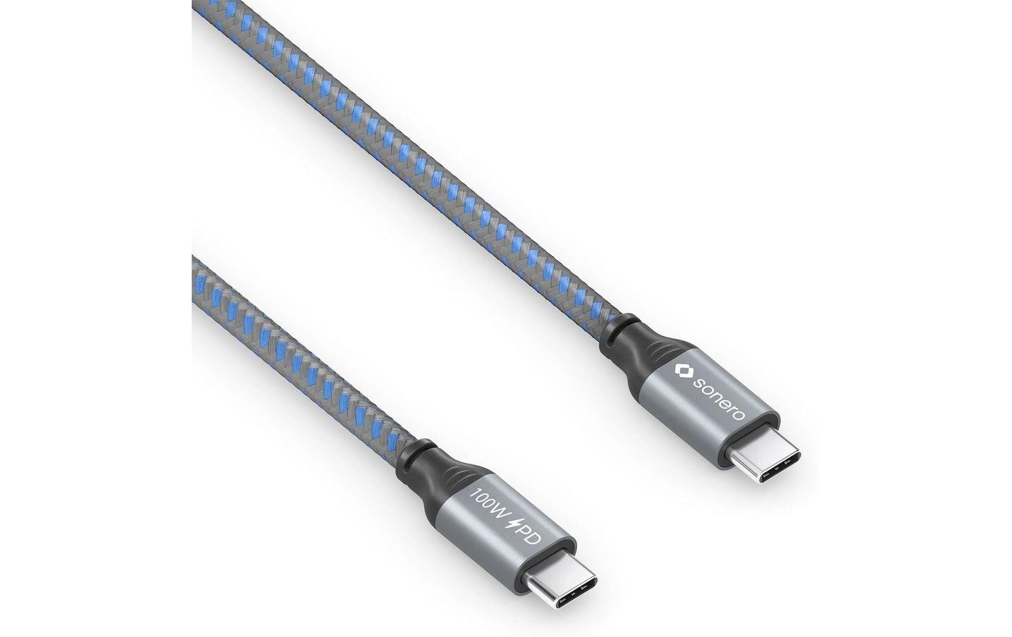 Sonero – USB-C auf USB-C Kabel – USB 2.0 (480 Mbit/s) – 1 m – PD 100 W – Textilmantel – Grau/Blau