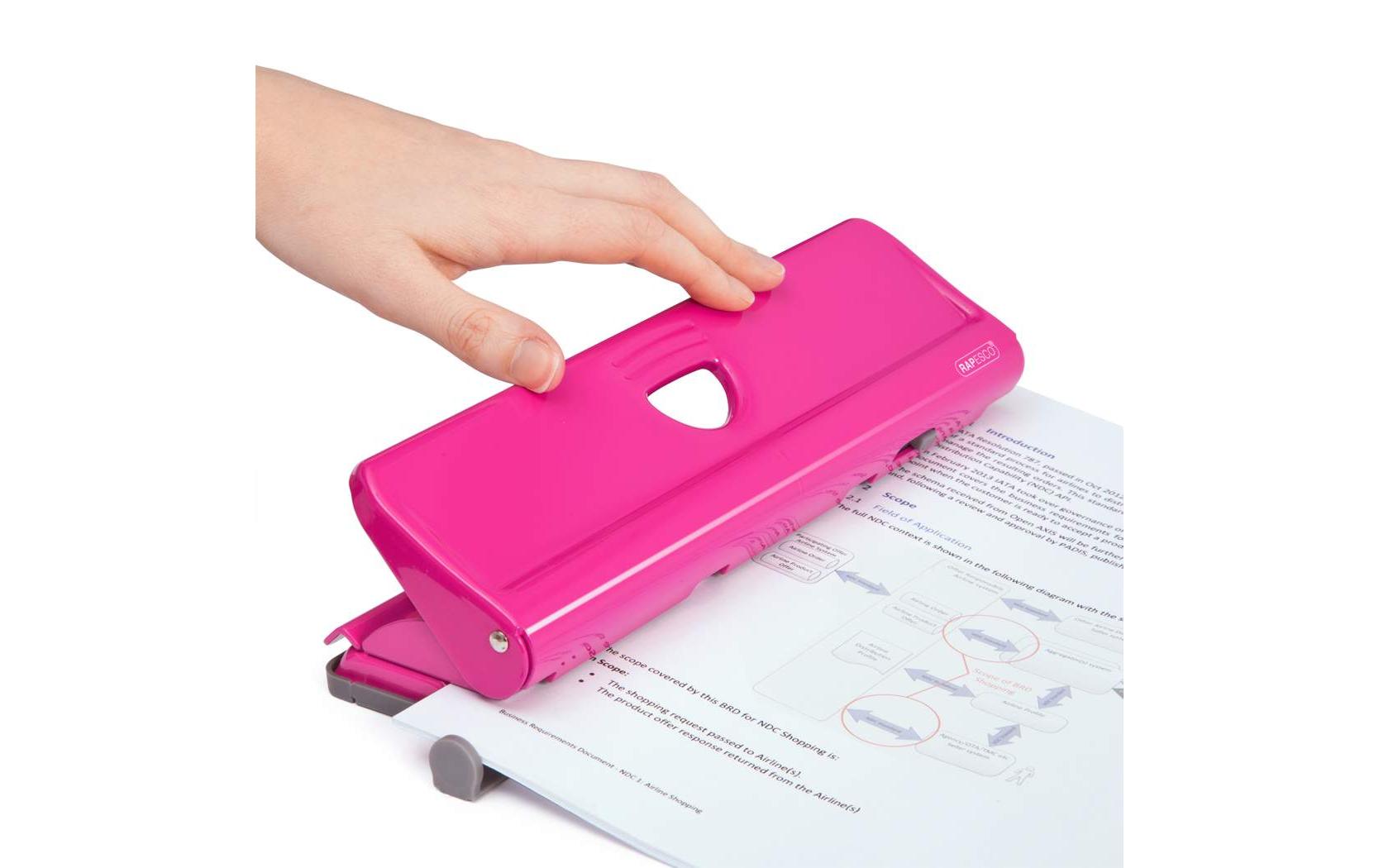 Rapesco Doppellocher 720 – 4-Loch, Lochabstand 80×80 mm, 20 Blatt – Rosa