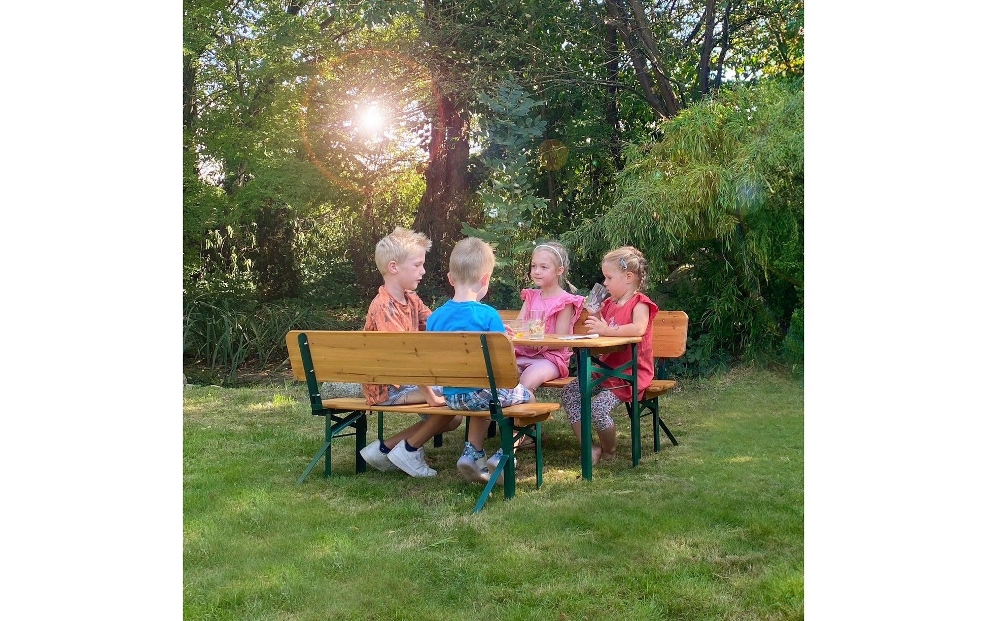 Roba Bistro-Set 3-teilig – Grün, Holz – Metall, Holz – Tisch 109 × 40 × 52 cm – klappbarer Tisch