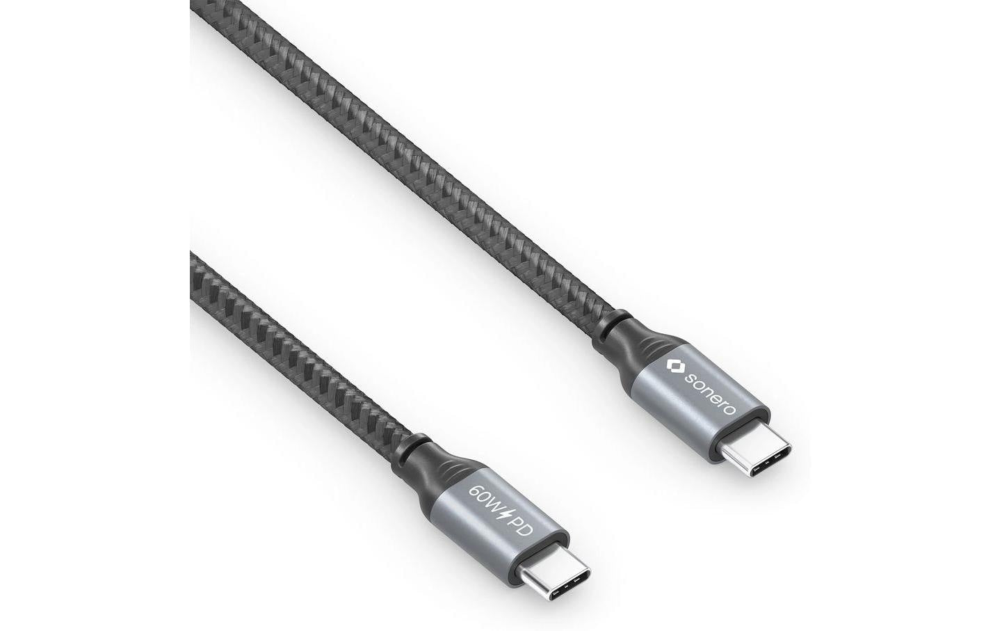 Sonero – USB-C auf USB-C Kabel – USB 2.0 (480 Mbit/s) – 3 m – PD 60 W – Textilmantel – Schwarz/Grau