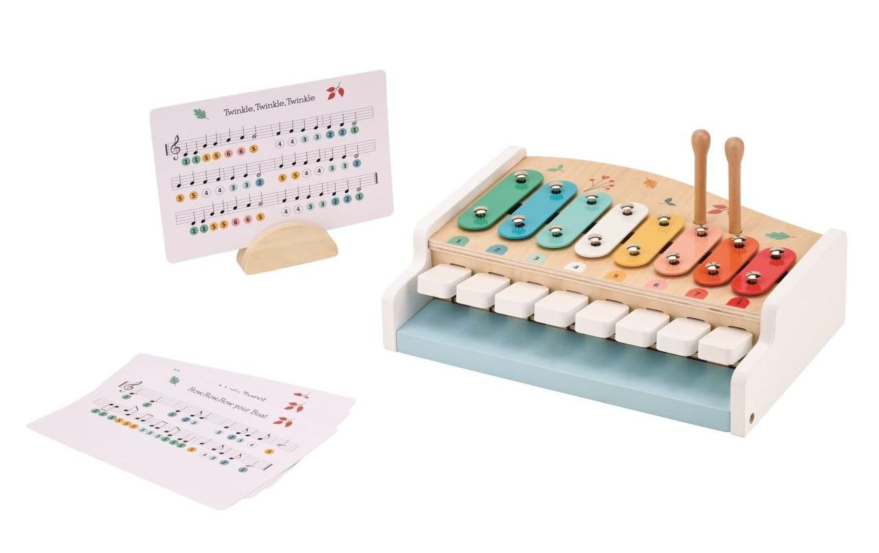 Spielba Holzspielwaren Klavier und Xylophon – 8 × 22 × 30 cm – Holz – ab 1 Jahr – mehrfarbig