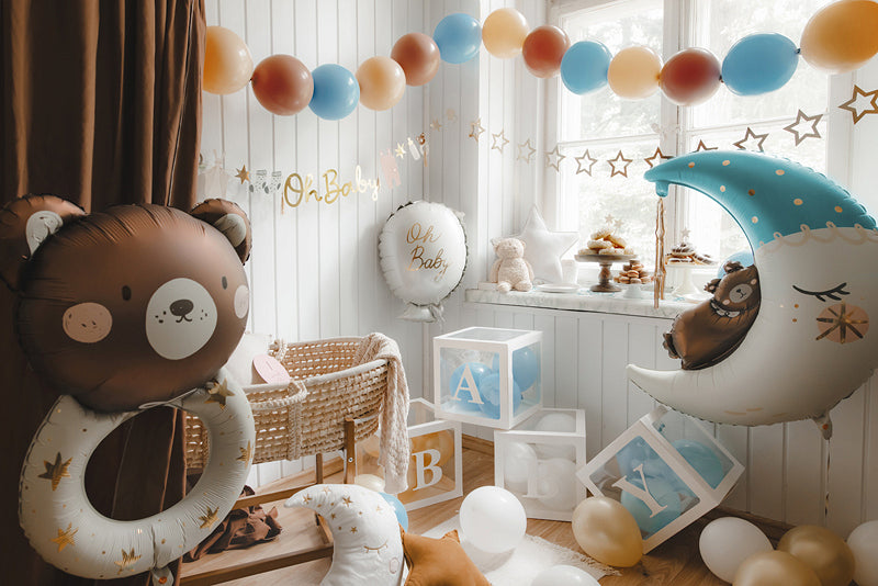 PartyDeco Folienballon Teddybär auf dem Mond – mehrfarbig – 71 × 86 cm – Folie – 1 Stück – inkl. Strohhalm