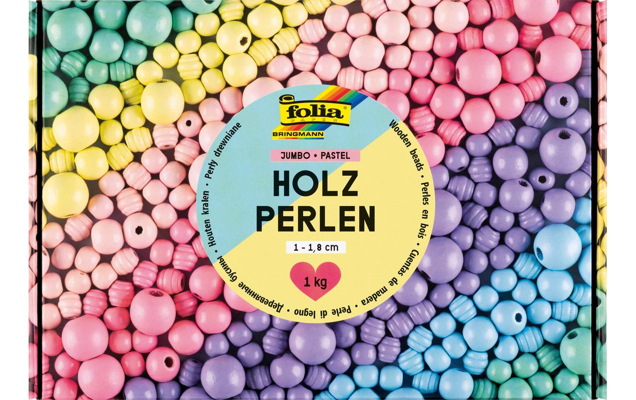 Folia Perlenmischung, Holz – mehrfarbig – 10–18 mm – 2000 Stk. – Pastell Jumbobox